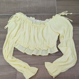 Altar'd State Women Off Shoulder Crop Yellow Peasant Top Sz L Sleeve Coquette